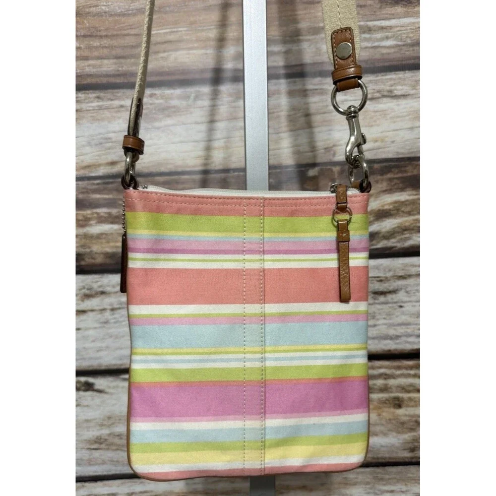 Coach Pastel Striped Crossbody Shoulder Bag Zip Closure Detachable Strap